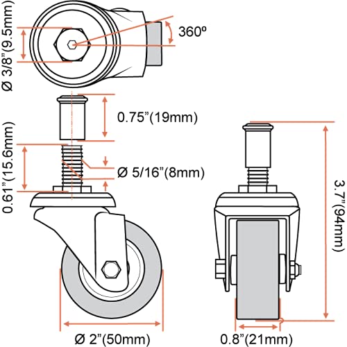 Online Best Service 4 Pack Heavy-Duty 2" LOW PROFILE Swivel Caster Wheel for Creeper Service Cart Stool Post Mount