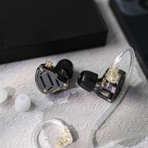 Linsoul KZ ZS10 PRO 2 in Ear Monitor IEM, 1DD+4BA Hybrid Wired Earbuds, with 4-Level Tuning Switch, 3-Way Crossover Gaming Earbuds, Silver-Plated IEM Cable for Musician Audiophile (Black, with Mic)