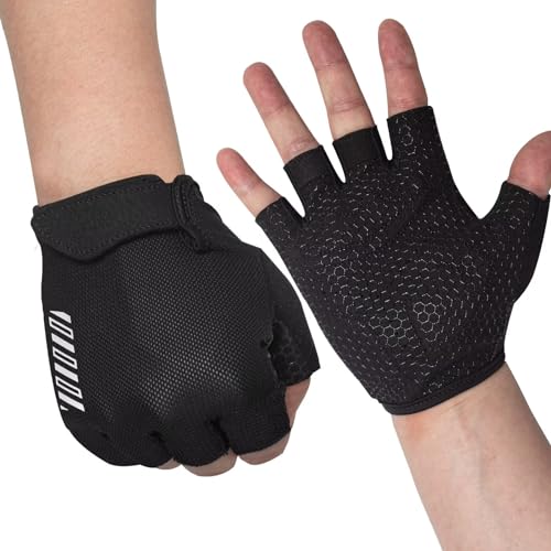 RIGWARL Workout Gloves, Lightweight Fitness Gloves with Full Palm Protection and Excellent Grip for Men Women, Weight Lifting Gloves for Cycling Pull ups Exercise (Thick Padding-Black, XX-Small)