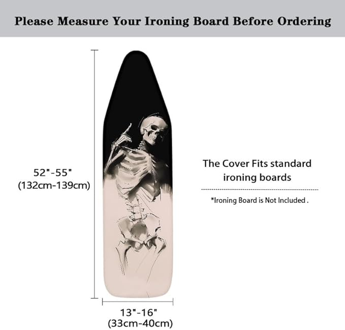 Black White Skull Ironing Board Cover 54x15 inches, Gothic Rock Skull