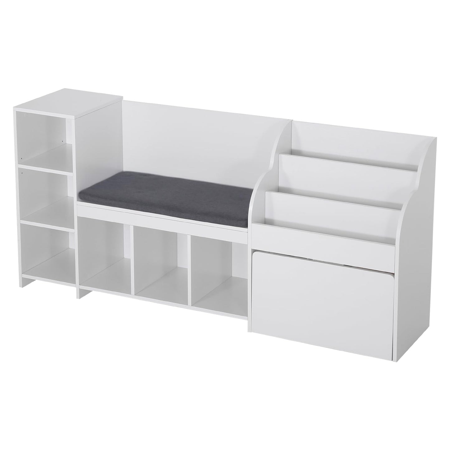 VEVOR Kids Reading Nook, Wooden Storage Bench with Backrest, Kids Bookshelf & Toy Organizer, Large Toy Box Chest for Playroom, Living Room or Entryway, Easy Assembly, 66.9 x 15.8 x 31.5 in, White