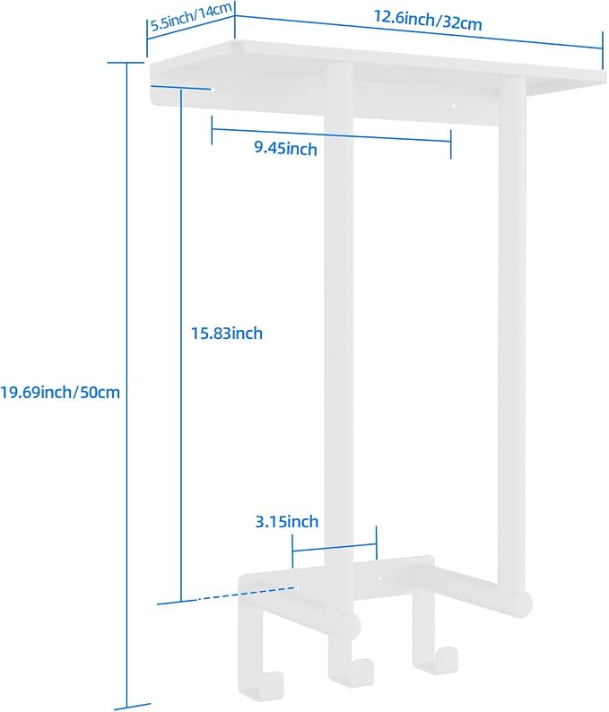 Towel Rack with Shelf and 3 Hooks, Bethom Towel Holders for Bathroom Wall Mounted, Metal White Towel Racks can Hold 3 Large Bath Sheets Blanket