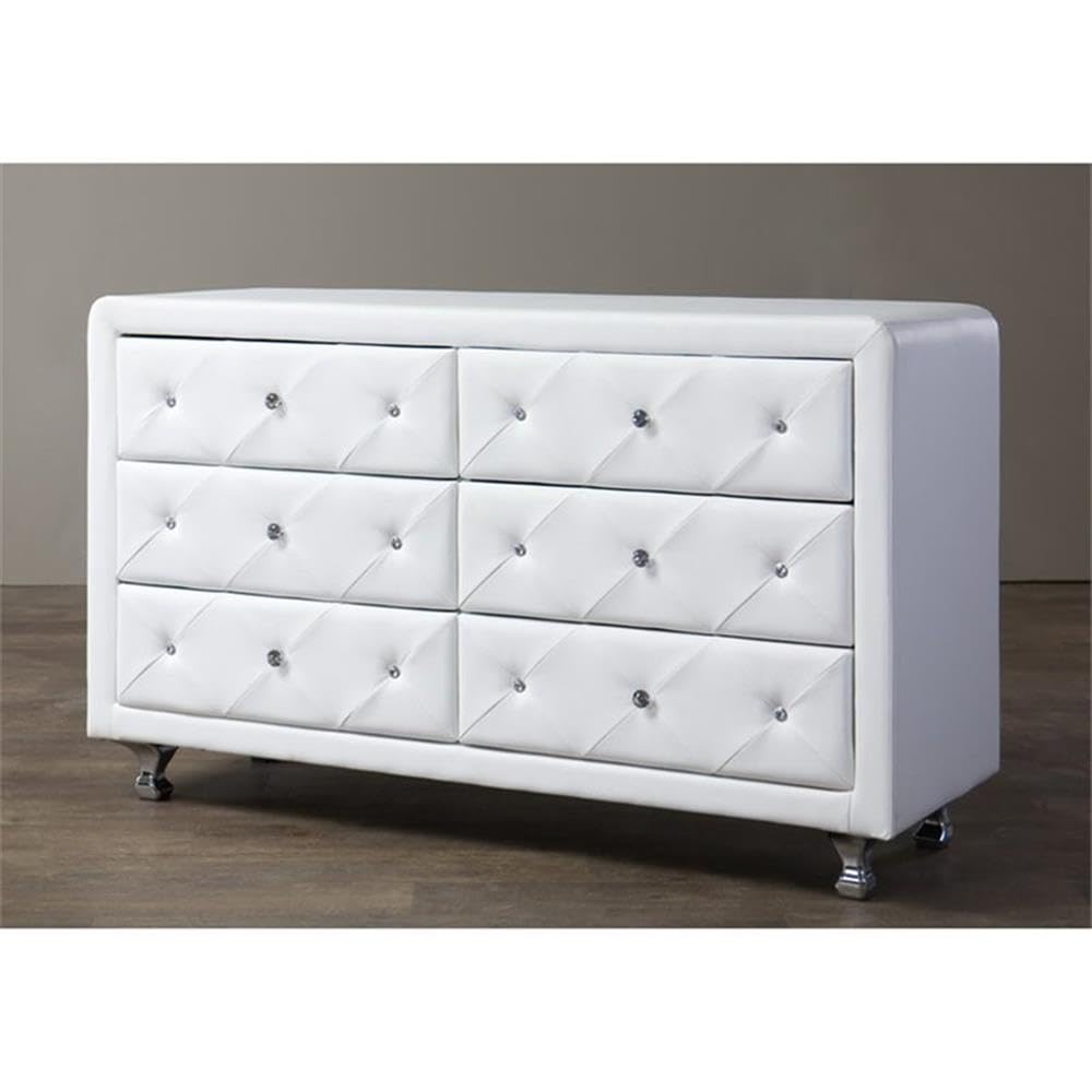 Baxton Studio Luminescence Wood Contemporary Upholstered Dresser, White