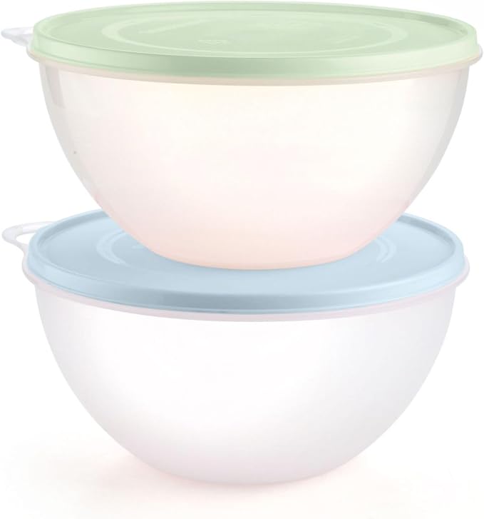 SIGNORA WARE Large Food Storage Containers with Lids Set of 2 – Durable Food Containers with Lids Airtight – Food Grade Non-BPA Plastic Salad Bowl with Lid Leftover Containers – Nestable Design