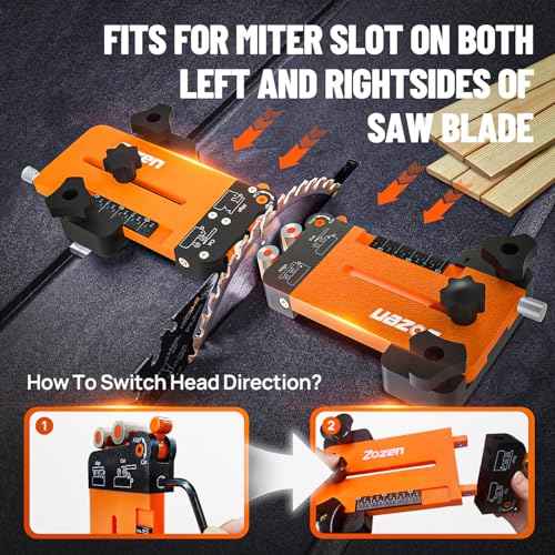Thin Rip Jig + Feather Boards for Table Saw Jig Guide, Zozen 2in1 Woodworking Tools, Make Repetitive Strip Cut While Powerful Reducing Kickback, Directly Data without Calculation, for 3/4"X3/8"T Slots