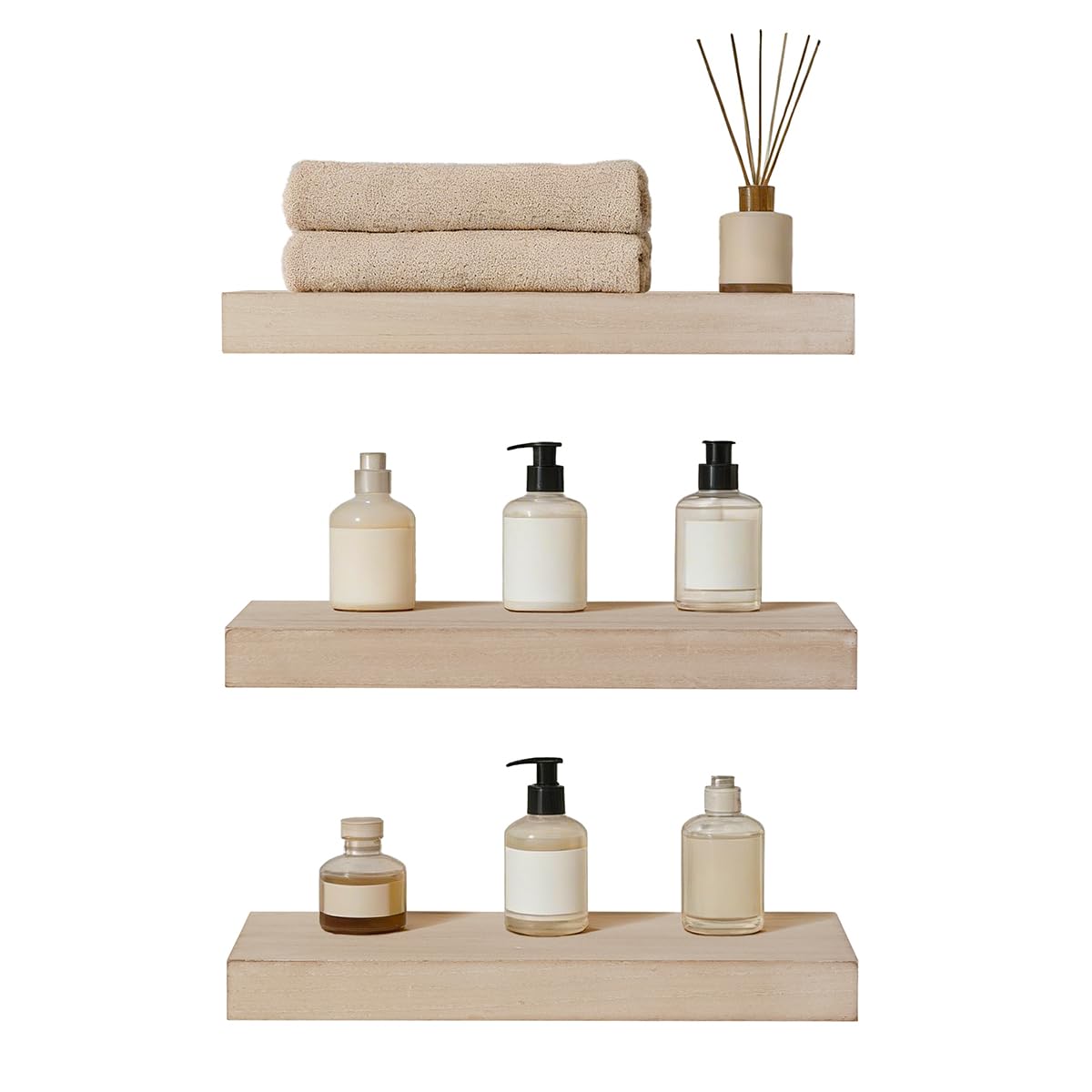 AHDECOR Floating Shelves, Wall Mounted Set of 3 Rustic Wooden Ledge Shelves Decorative for Bedroom, Office, Kitchen, Living Room - Sleek Design, Sturdy and Easy to Install