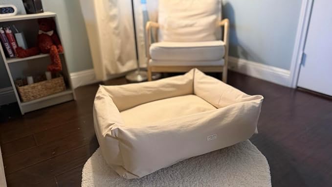 Rectangular Natural Cotton Canvas Dog Bed with Raw Cotton Insert – Eco Friendly Pet Bed with Removable Washable Cover, Breathable Cushion for Dogs & Cats (Natural, Medium 30" × 20" × 7")
