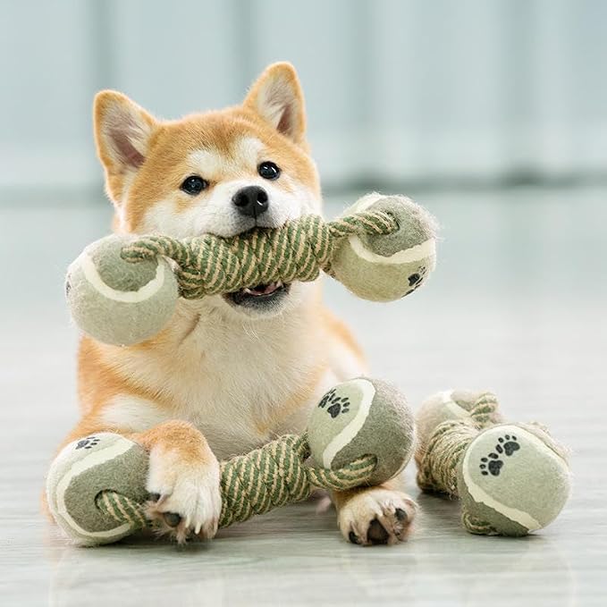 Interactive Rope Dog Chew Toy with Tennis Balls β Durable Cotton Tug & Fetch Toy for Puppies and Small to Large Dogs