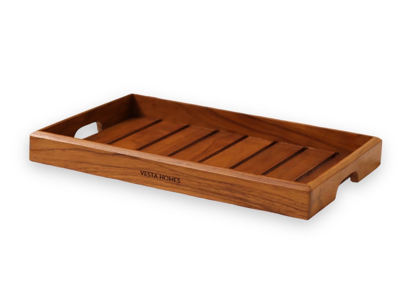 Vesta Homes Large Teak Wood Serving Tray for Home, Kitchen, Breakfast, Restaurant, Office Organizer, Dining Table | Premium Wooden Tray |15 * 10 * 1.5 Inches | Handmade in India