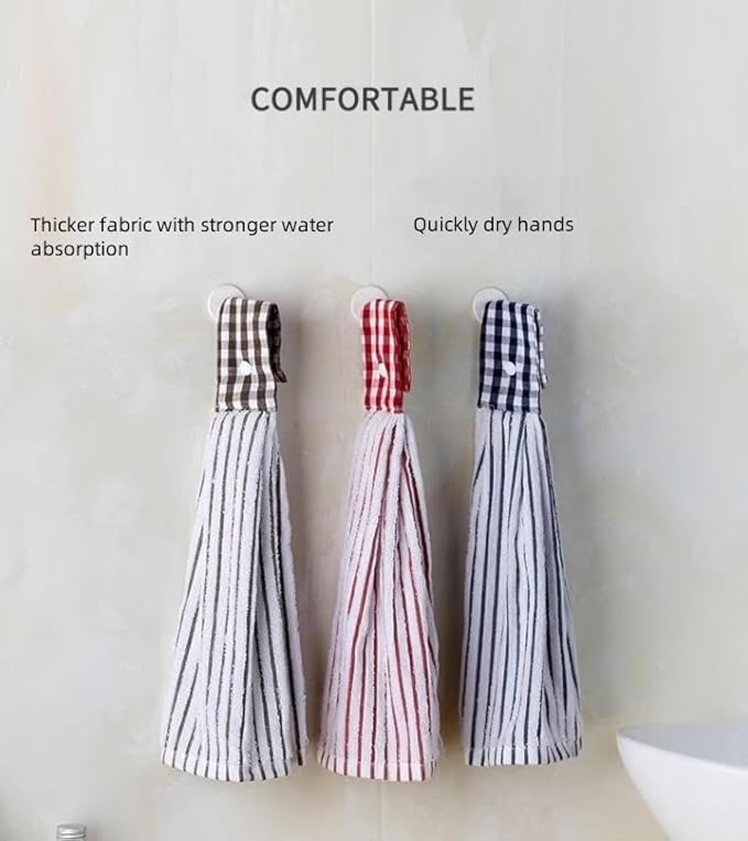 2 Pcs Kitchen Cotton Classical Striped Towel/Absorbent Towel/Hanging