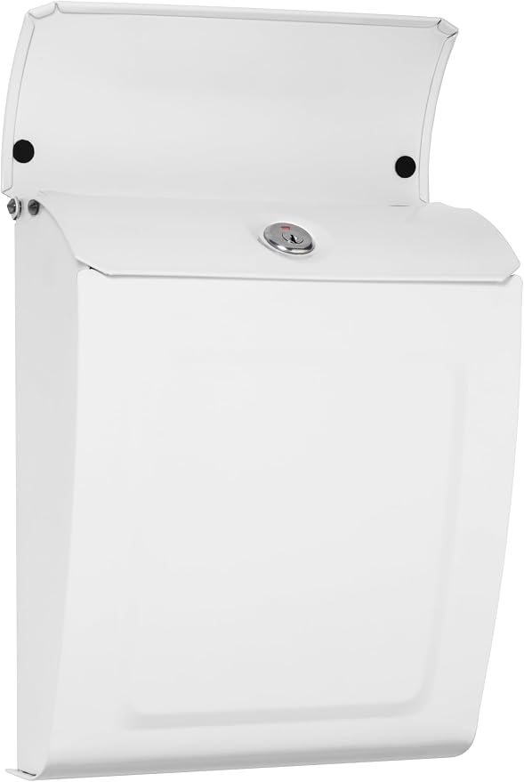 Architectural Mailboxes Aspen Locking Wall Mount Mailbox, White, Small | Galvanized steel build with a concealed lock and key drop box and weather-resistant outdoor construction.