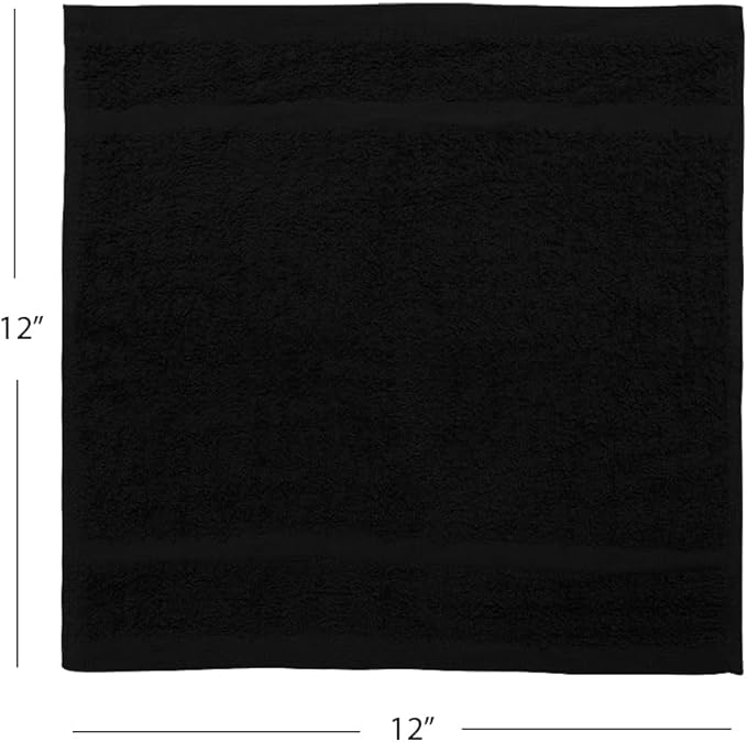 Avalon Towels Cotton Washcloths 24-Pack – 12 x 12 Inch Black Super Soft &
