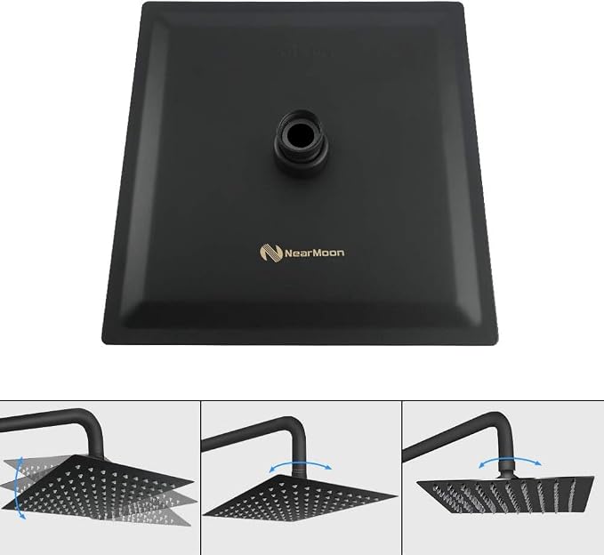 NearMoon Rain Shower Head, High Flow Stainless Steel Square Rainfall Shower, High Pressure Design, Awesome Shower Experience Even At Low Water Flow (8 Inch, Matte Black)