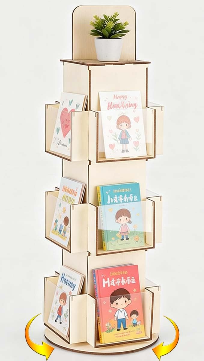 Natheeph Wooden Card Display Rotating Display Stand, 3 Tier Trading Card Display Stand, Greeting Card Display Stand for Vendors Card Collectors, Showing Sports Card, Brochure, Postcards, Sticker