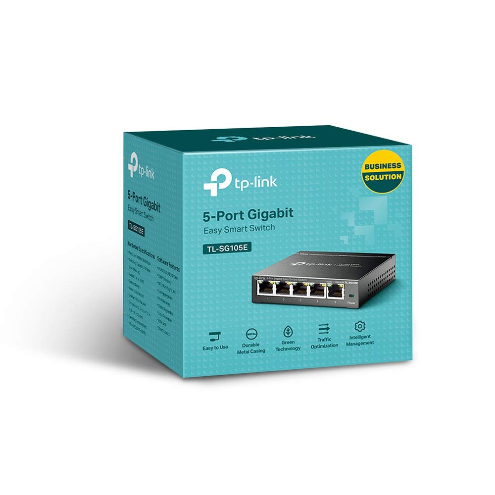 TP-Link 5-Port Gigabit Ethernet Easy Smart Switch| Plug and Play | Desktop | Sturdy Metal w/Shielded Ports | Limited Lifetime Replacement (TL-SG105E), Blackโฆ
