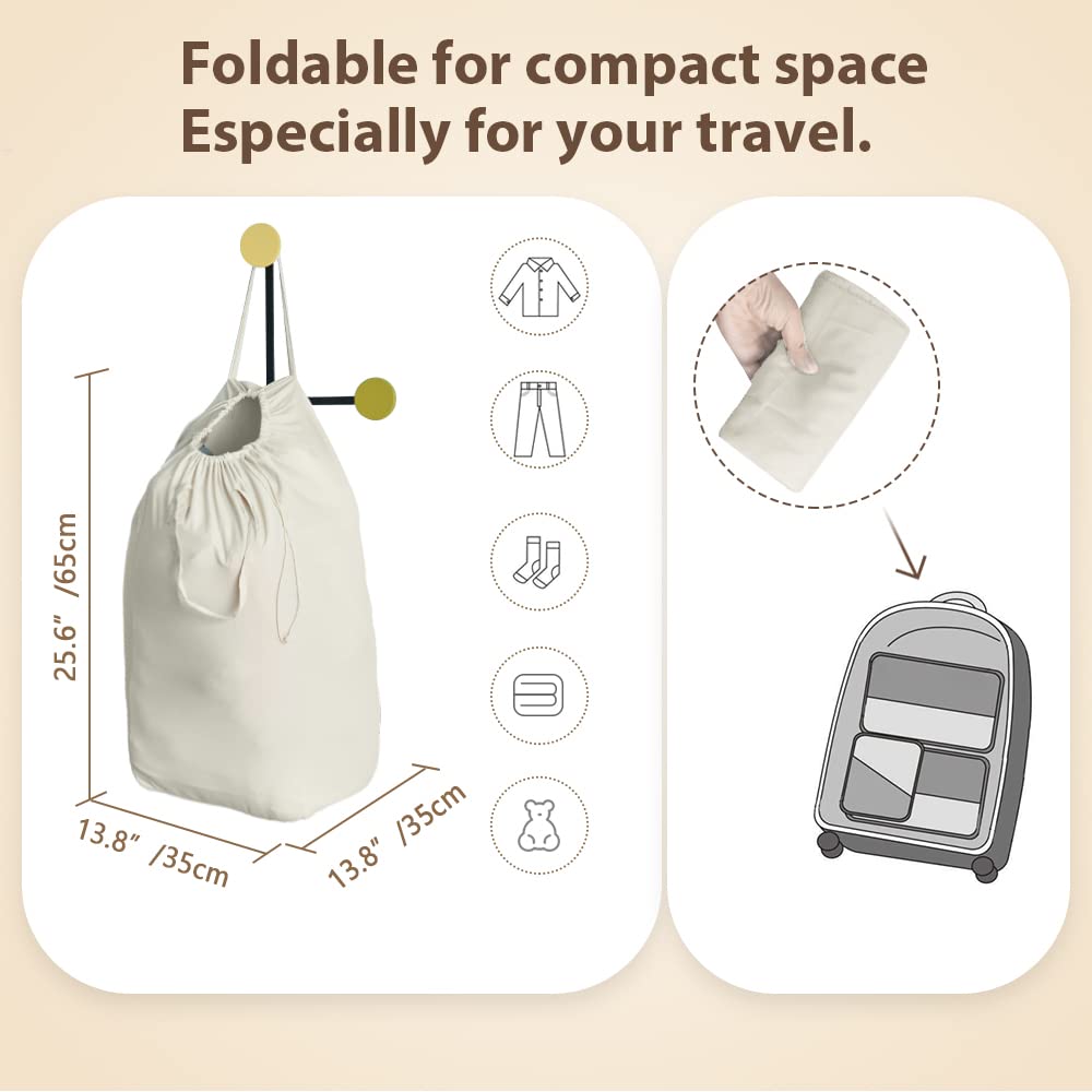 MCleanPin Washable Laundry Bags with Handles,140L Dirty Clothes Storage for College Dorm & Travel,2 Pack (Beige)