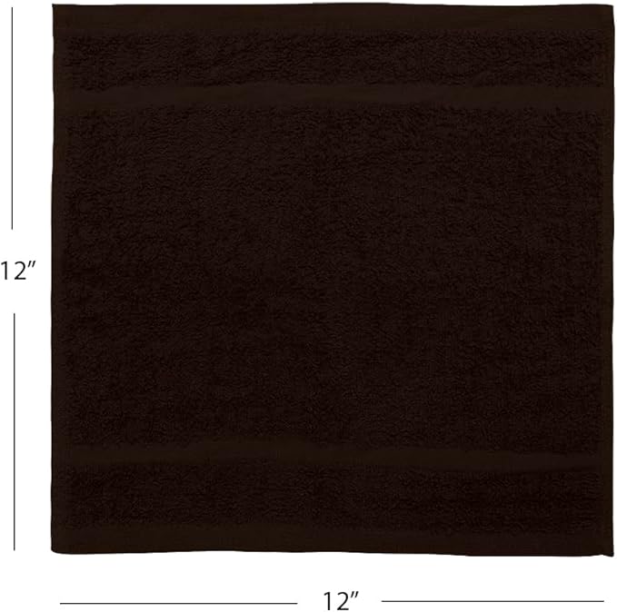 Avalon Towels Cotton Washcloths 24-Pack – 12 x 12 Inch Brown Super Soft &