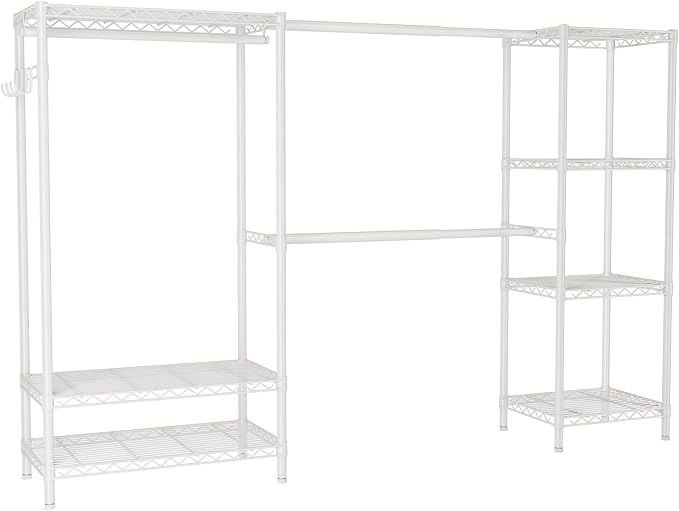 Golpart Heavy Duty Garment Rack Clothes Rack,Large Metal Closet Organizer System Storage Wardrobe,Freestanding Clothing Rack with 9 Adjustable Wire Shelves&3 Hang Rods,MaxLoad 1500lbs White