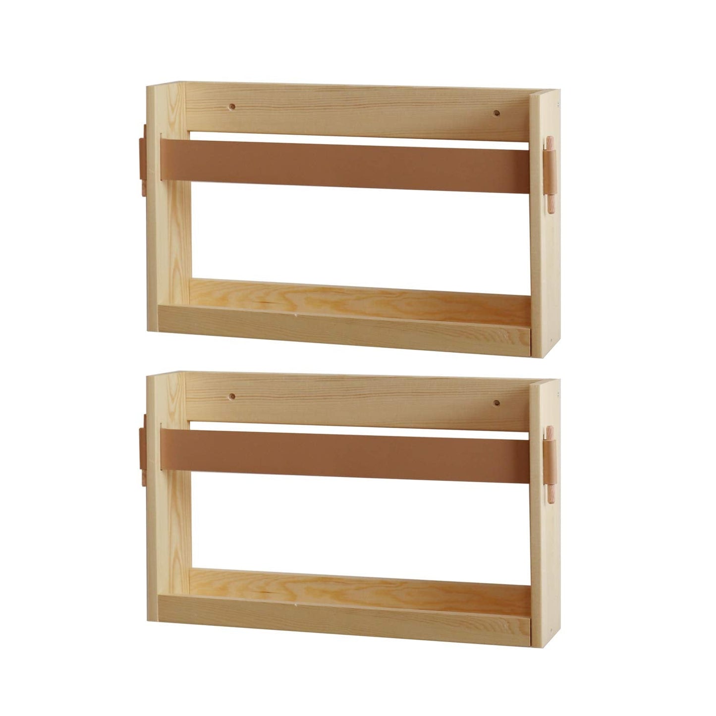 FIRADE Wall-Mounted Magazine Holder With PU Leather Strap,Wood Magazine rack,File Organizer For Entryway, Office,Living Room, Waiting Room, Kids’ room,2 Pack (17.3" x 3.5" x 10.6 ")