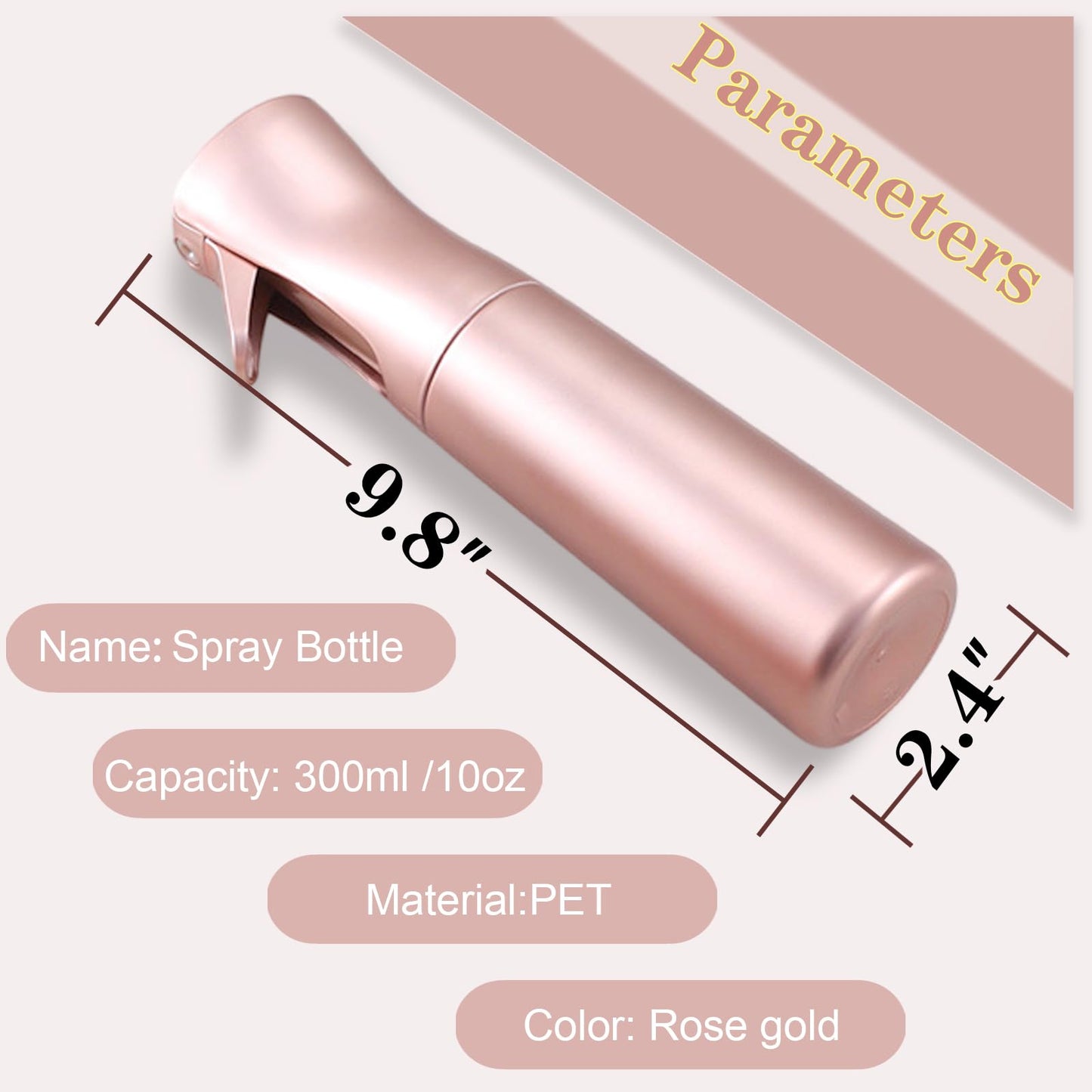LERPOLOR Empty Spray bottles, Continuous Spray Bottle for Hair, 10 Oz Rose Gold Spray Water Bottle Fine Mist Refillable, Skin Care, Showering Pets, Plants, travel, Ironing and Cleaning