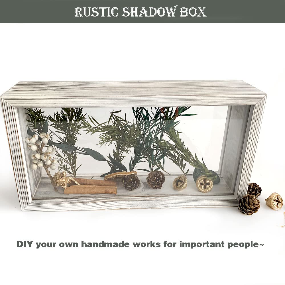 Shadow Photo Frame,Wooden Double-Sided High-Definition Plexiglass Storage Box, DIY Display Box, Suitable for Dried Flowers, Specimens, Handicrafts, Baby Souvenirs and Photos (Rustic White)