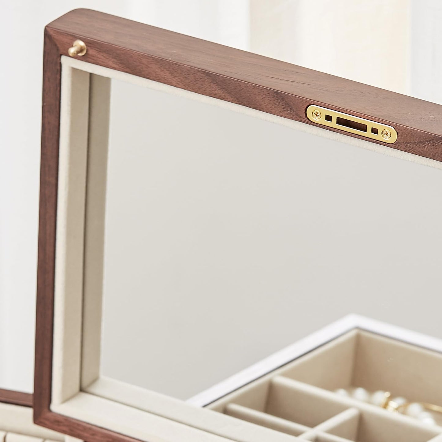 CHOSIN Black Walnut Wooden Jewelry Box for Women with Mirror, 5 Drawers and 2 Side Doors for Watches, Necklaces, Rings, Earrings Storage, Ideal Gift for Her, Fathers Day Gift
