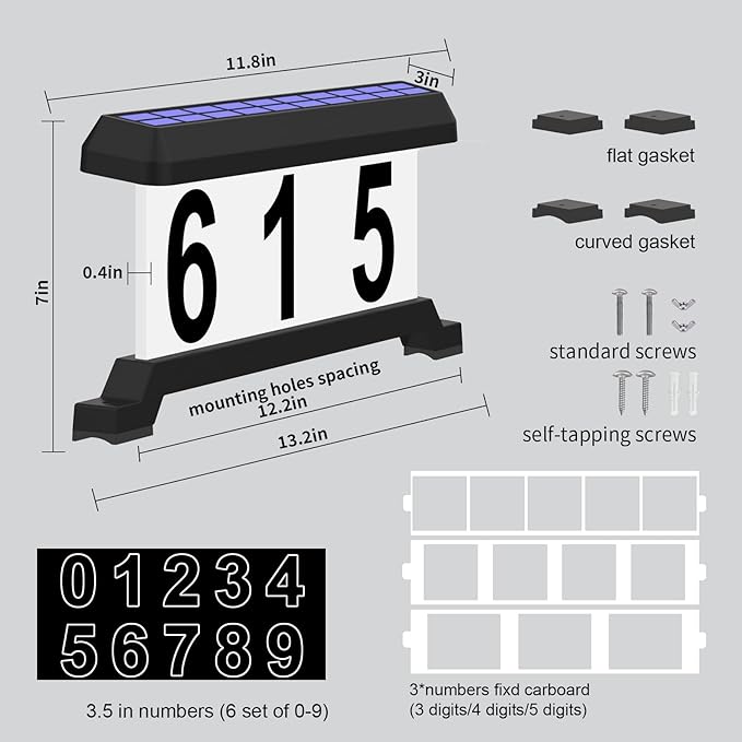 Lighted Mailbox Numbers, Double sided Solar House Numbers for Outside, Waterproof Double Color, Solar Modern Address Sign Solar Powered for Mailbox(solar double color)