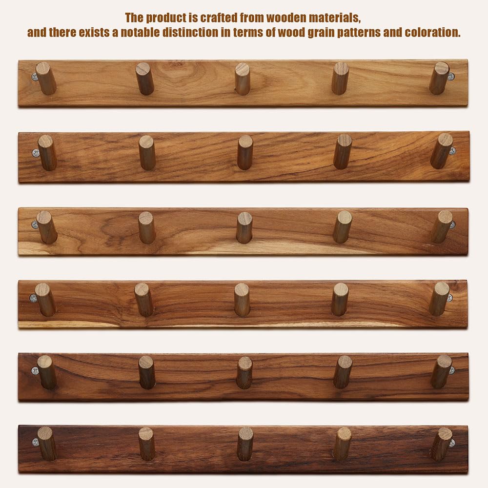 chiumay Natural Teak Wood Wall Hooks(Set of 2) – Rustic Wooden Coat Hooks for Bathroom, Entryway & Bedroom – Durable Wall Pegs for Hanging Coats, Hats & Towels.17.3" L x 1.95" W x 0.6" H