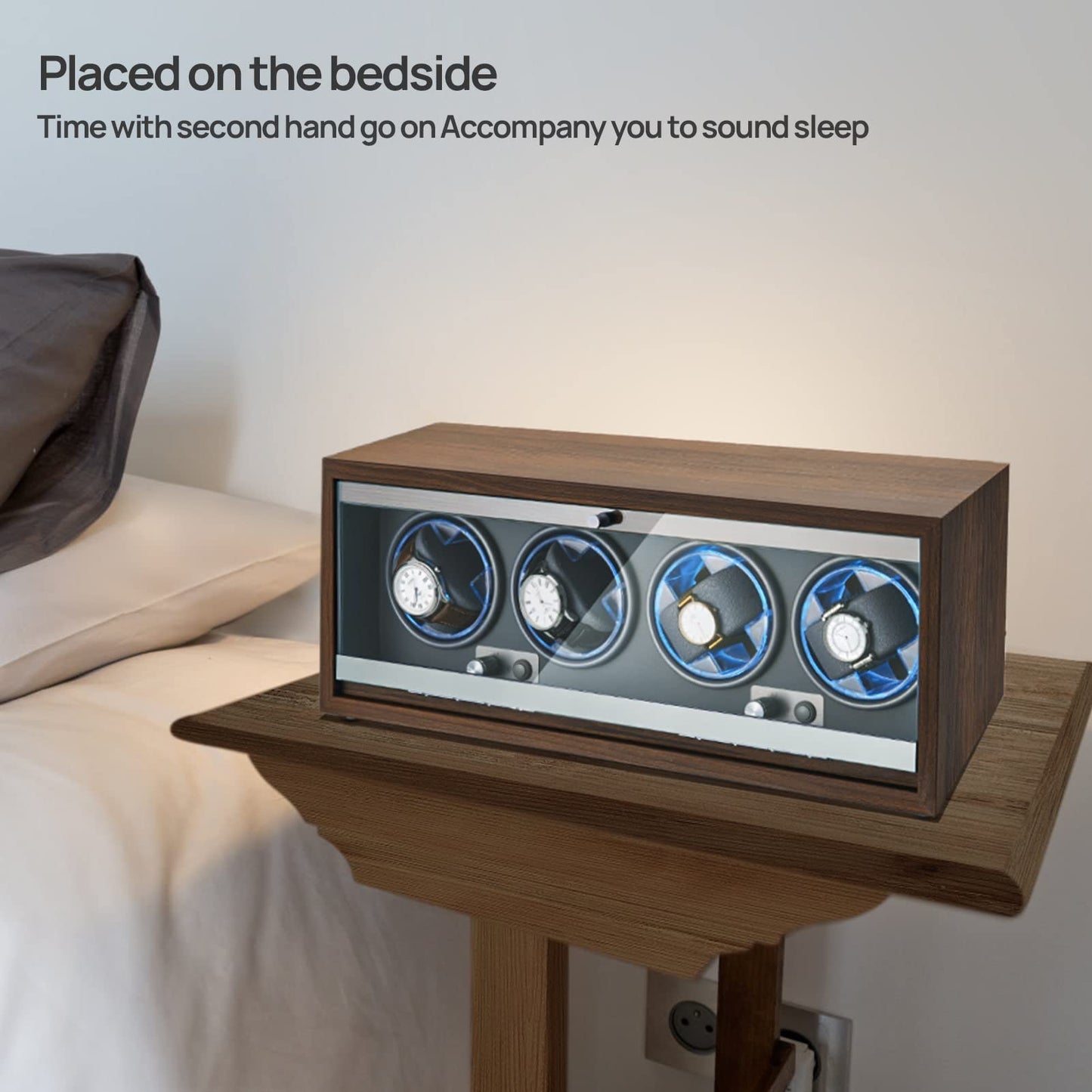 LALAHOO Watch Winder for Automatic Watches, Ultra Quiet Motor for 4 Watches with LED Lights, Automatic Watch Winder with 4 Rotation Modes