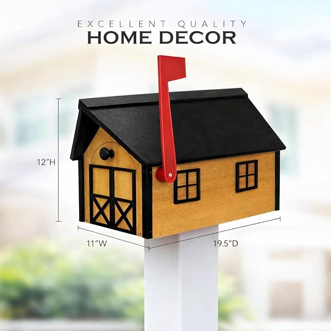Peaceful Classics Poly Mailbox- Durable, Weather-Resistant Amish Craftsman Mailboxes for Outside Uses Like Front Yard and Road Side- Long-Lasting, Decorative, Modern Mailbox (Teak with Black Trim).