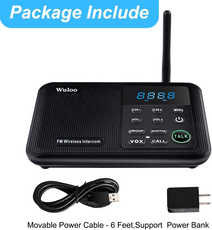 Wuloo Intercoms Wireless for Home 1 Mile Range 22 Channel 100 Digital Code Display Screen, Wireless Intercom System for Home House Business Office, Room to Room Intercom Communication(3Stations Black)