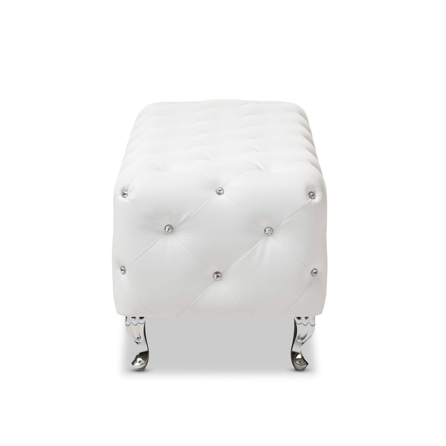 Baxton Studio Stella Crystal Tufted Modern Bench, White (54"x19"x19.5") Siskal Modern Cube Ottoman, White, Set of 2