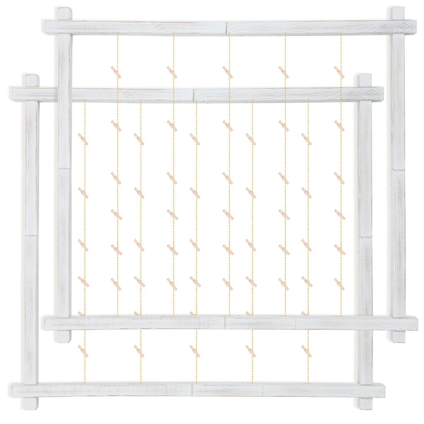 Wood Picture Frames Collage,Photo Display With 30 Clips,Hanging Picture Board Wall Decor for Dorm Graduation Letter Postcard Greeting Card Organizer,Pine,Adjustable Bead String,2 Pack,(Rustic White)