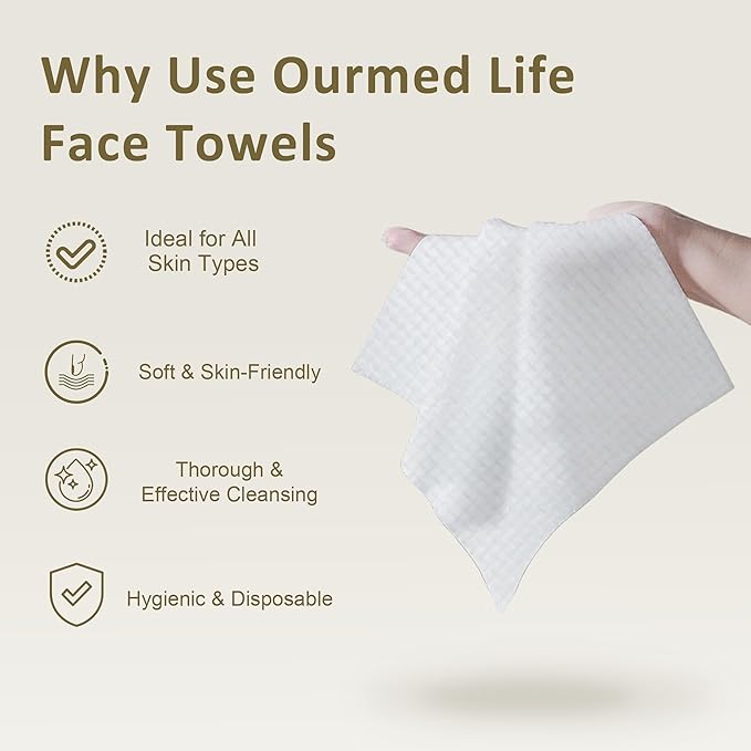 Ourmed Life Disposable Face Towel | 150 Count Lint-Free Biodegradable Clean