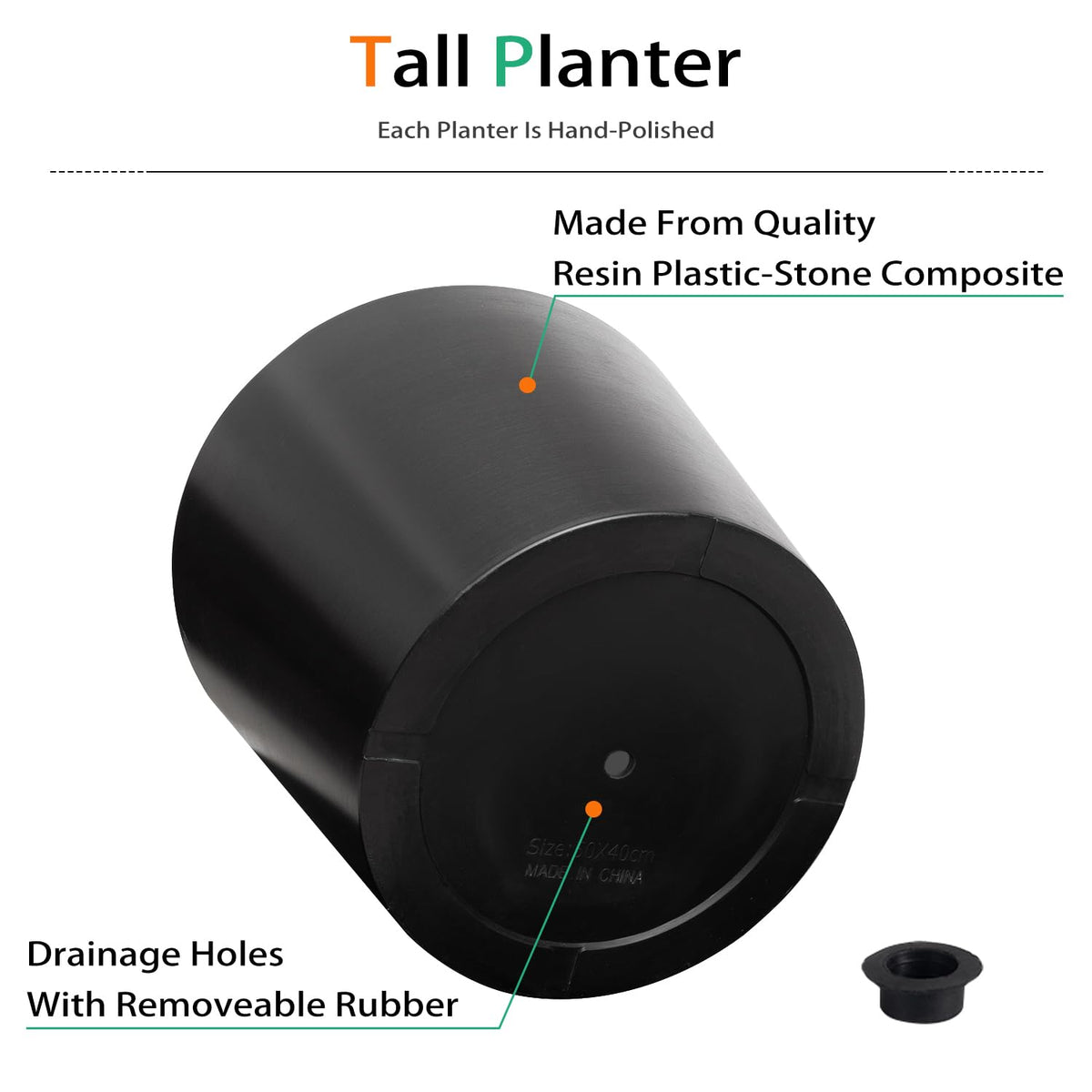 Heyzier Wide Planters for Outdoor Plants, Extra Large Indoor Flower Pots for Garden, Front Porch, Patio - Round Resin Planter Set of 2 (Black, 16" D x 14" H)