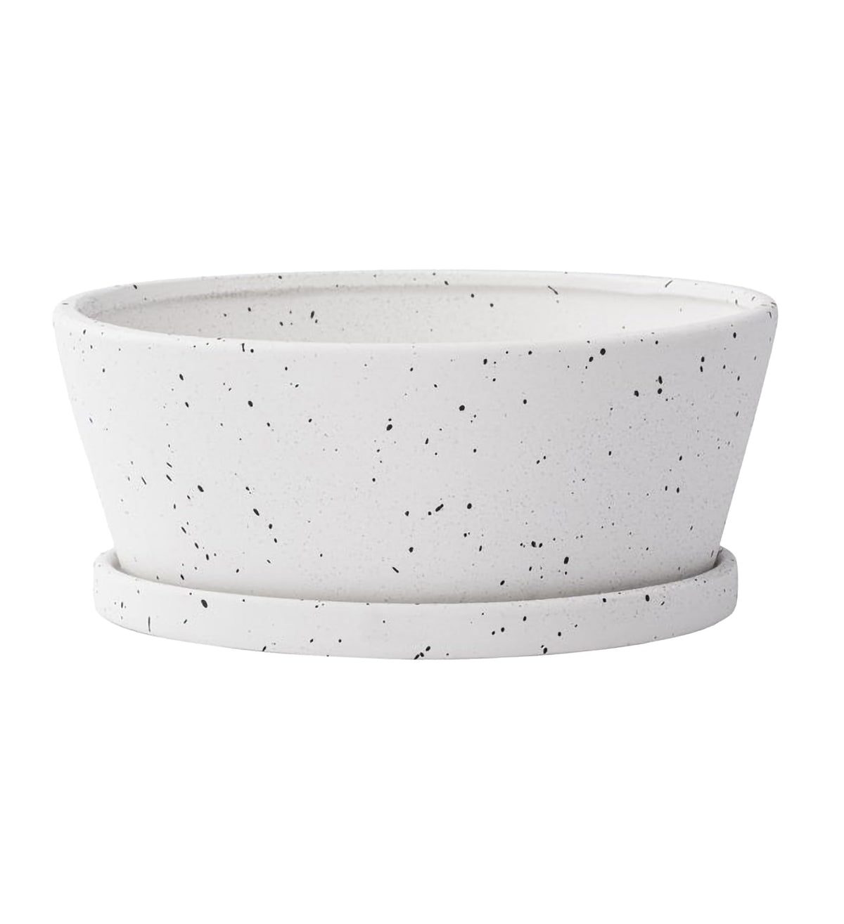 Napco Imports Decorative Home or Garden 3.75 x 8 Inch Indoor or Outdoor Dishgarden Flower Pot Planter with Saucer Black and White Speckled