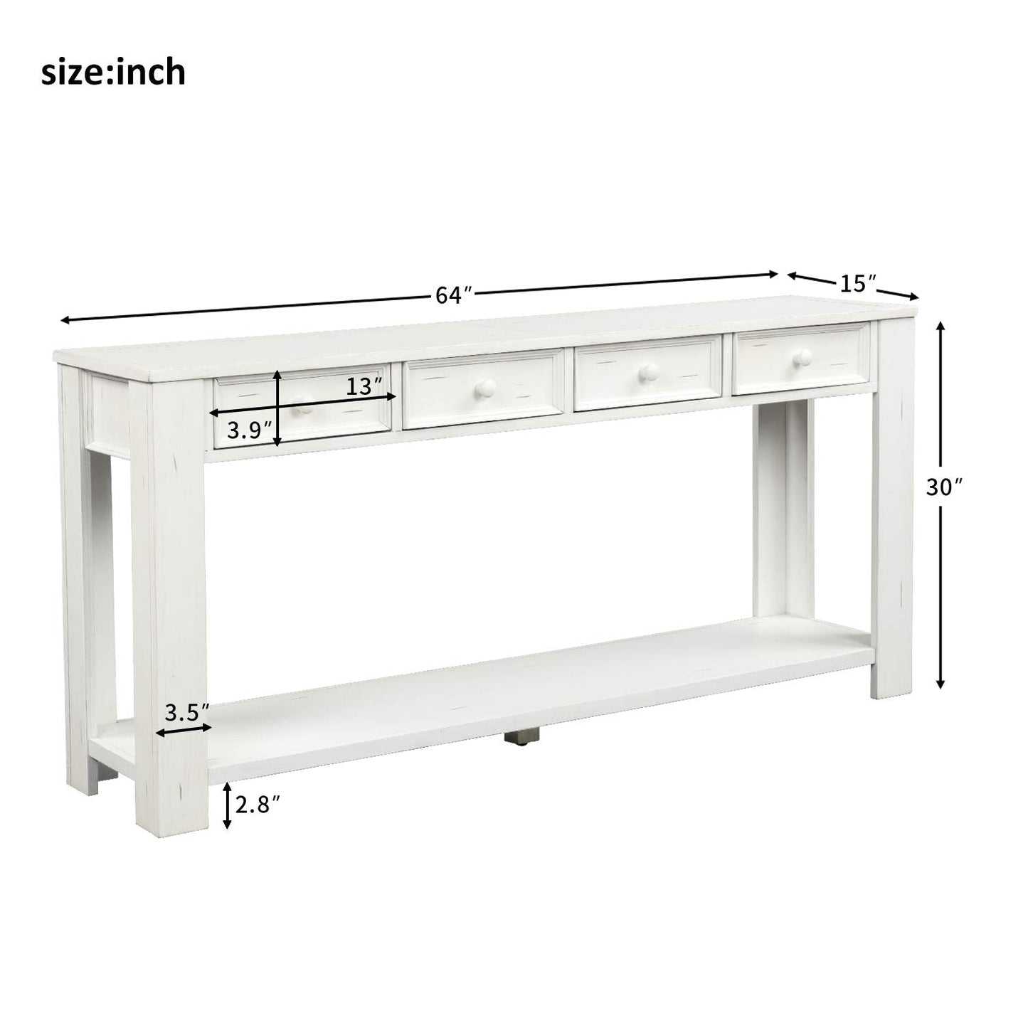 Merax Wood Narrow Console Table for Entryway Hallway Front Door Sidetable with Drawers and Bottom Shelf Antique White