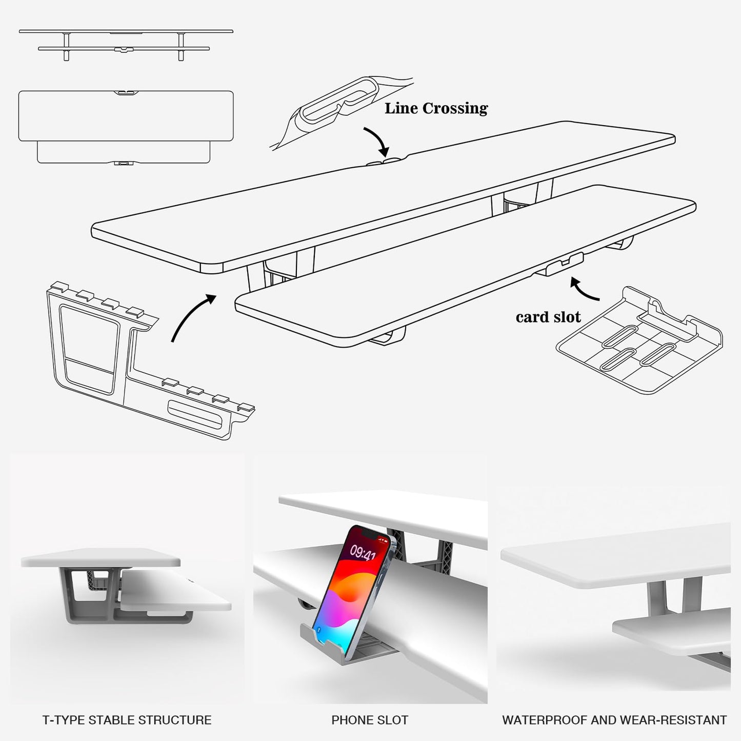 ECO-WILL Dual Monitor Stand, 2-Tier Wood Monitor Riser with Storage Organizer and Cable Management, White