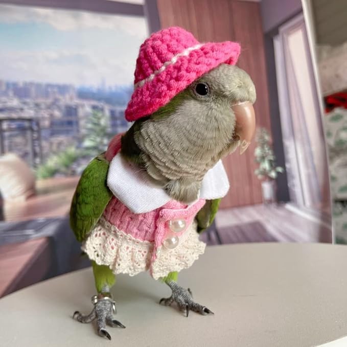 Bird Diaper Flight Suit - Pink Top Bird Clothes Cosplay Photo Prop for Parrots, Lovebirds, Parakeets, Cockatiels & Small Animals (Necked Parakeet)