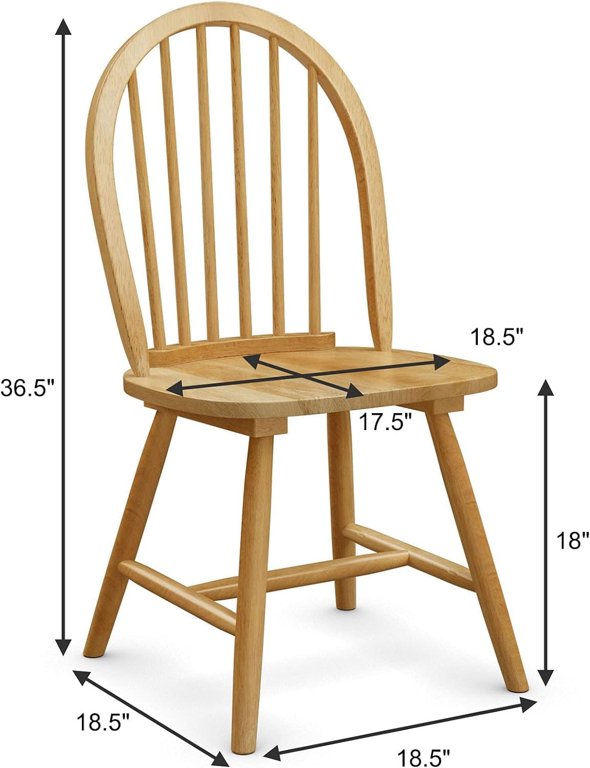 HAPPYGRILL 2 Pieces Wooden Dining Chairs Set, Vintage Armless Windsor Chairs, Kitchen Dining Chairs with Backrest, Natural