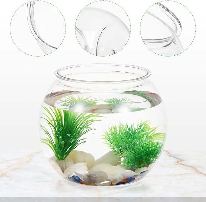 Mipcase 1.5 Gallon Clear Plastic Fish Bowl Round Desktop Fish Tank for Home Office Garden Decoration Small Ornamental Aquarium
