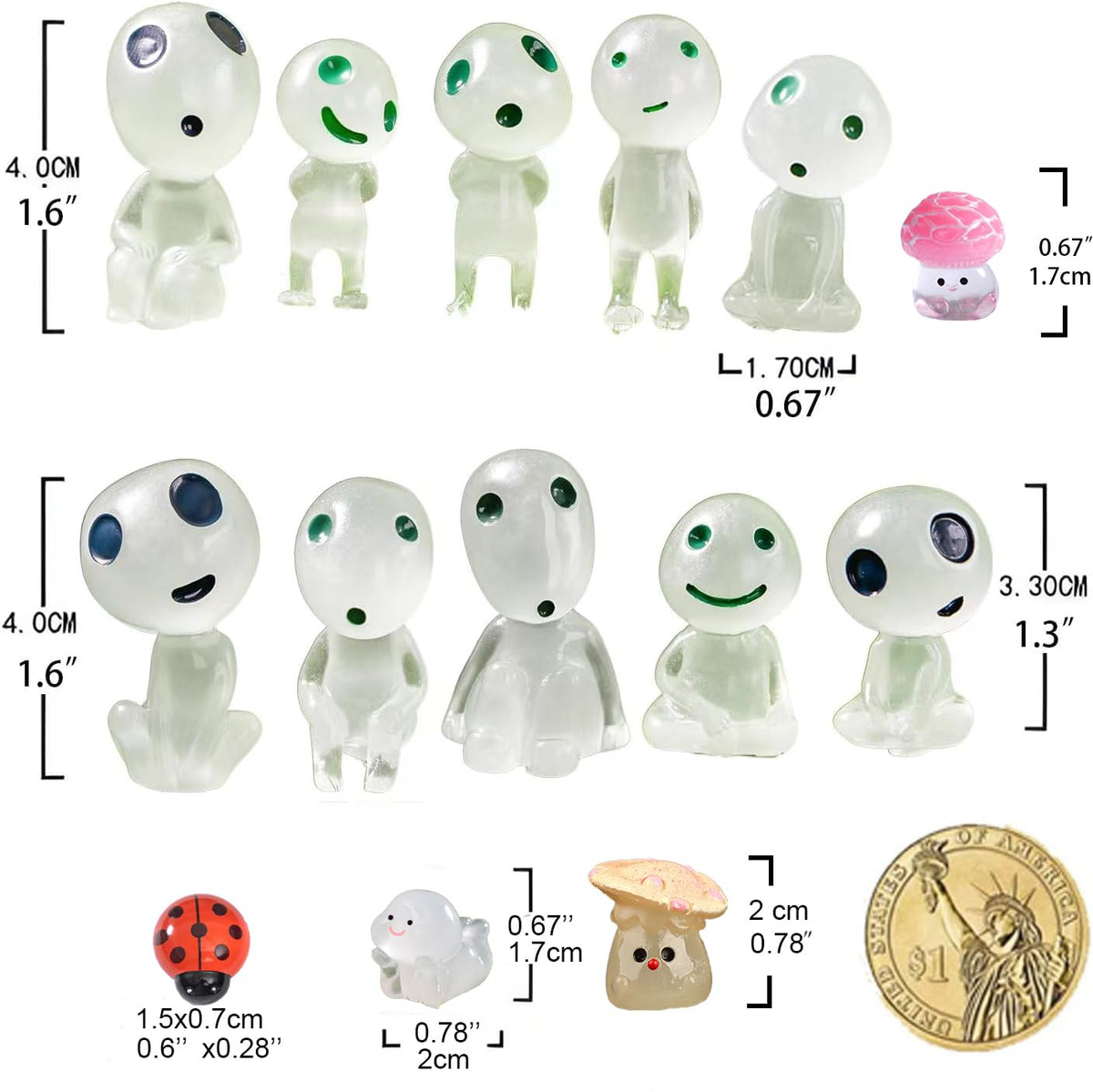Mini Luminous Fairy Garden Accessories Outdoor, Glow in the Dark Mushrooms, Tree Spirits, Elves Tree Ghosts Figurines Kit with Mini Mushrooms for Garden Yard Bonsai Succulent Terrarium Decorations
