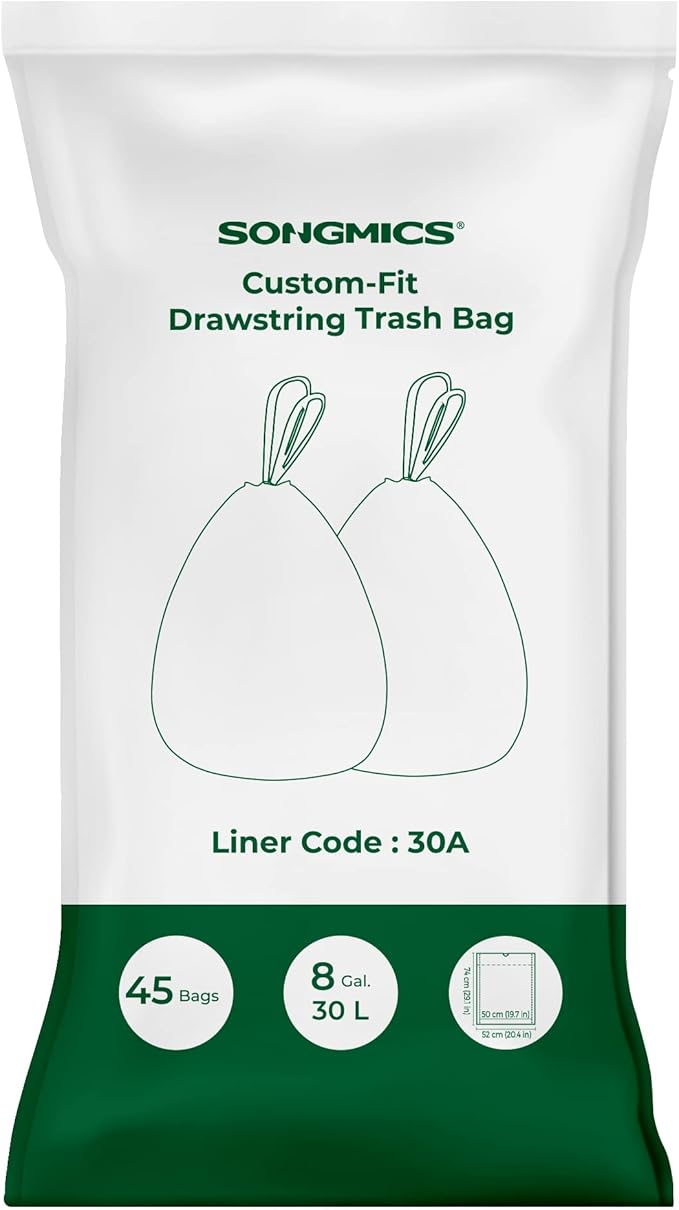 SONGMICS Trash Bags for 8-Gallon Trash Cans, Drawstring Kitchen Garbage Bags