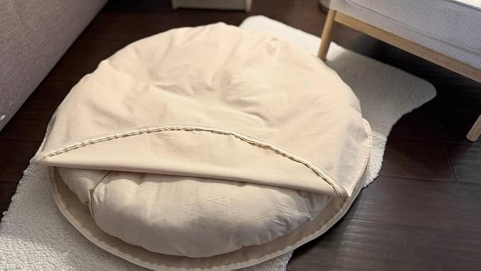 Natural 100% Cotton Canvas Round Dog Bed Cover Eco Friendly Durable Pet Bedding Dog Cushion Covers with Zippers Machine Washable Covers (Beige, XX Large 50 Inches)