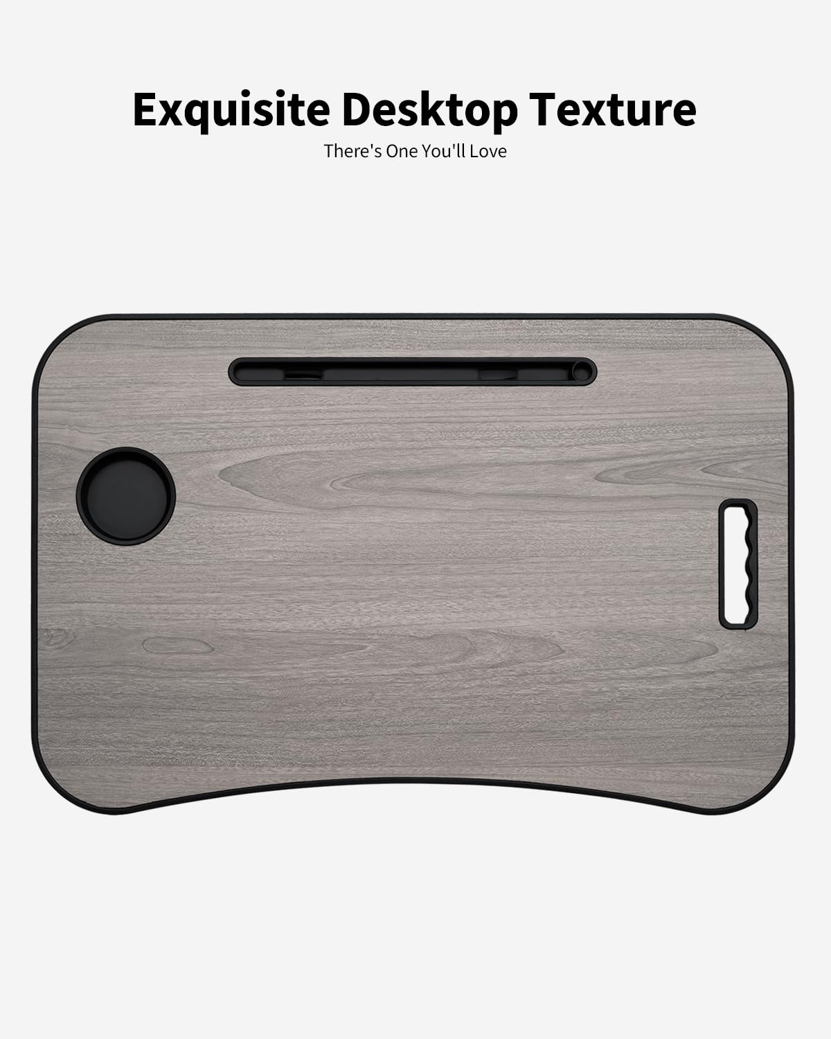 VIFOCAE Foldable Lap Desk, Laptop Bed Desk, Portable Lap Table, Laptop Bed Table with Cup Holder & Tablet Slot & Lifting Handle for Working Writing Drawing & Eating - Gray Wood
