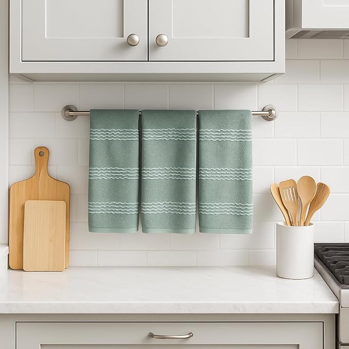 Sage Green Kitchen Dish Towels: 100% Cotton Cloth Soft Cleaning Drying