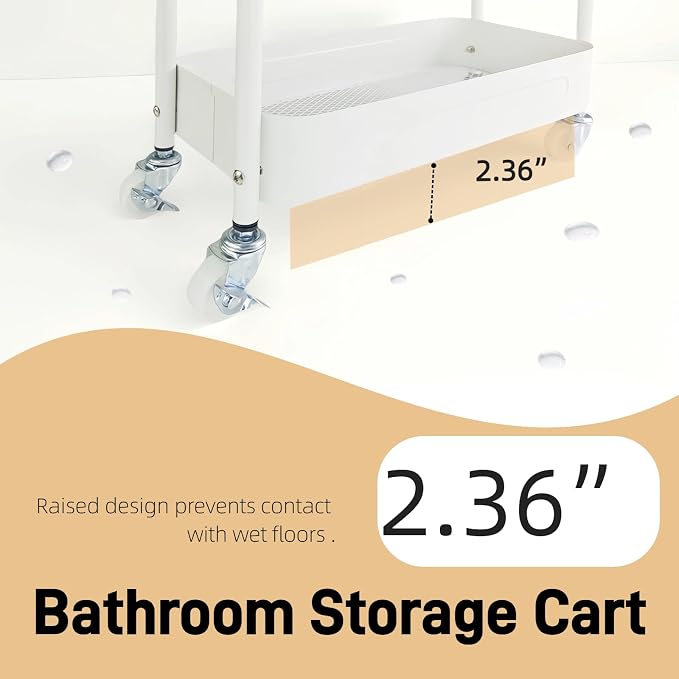 4 Tier Slim Kitchen Storage Cart for Narrow Space, 7.1'' Wide Metal Rolling cart with Wheels and Lockable Casters, Sturdy Mobile Thin Shelf for Laundry Room Between Washer and Dryer, White