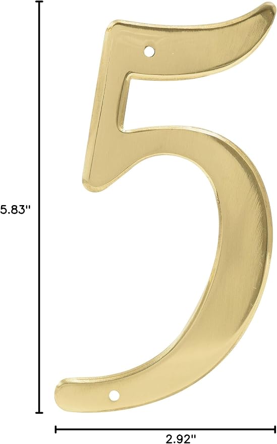Hillman 847047 4-Inch Nail-On Traditional Solid Brass House Number 5