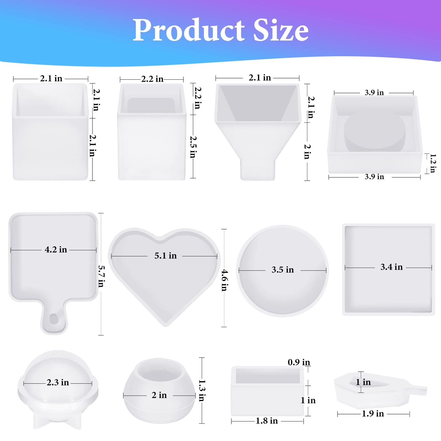 KISREL Resin Molds Kit 12PCS, Epoxy Resin Silicone Molds, Resin Mold Including Cube, Pen Container, Pyramid, Tray, Love, Round, Square, Ball, Flowerpot, Cuboid, Crystal