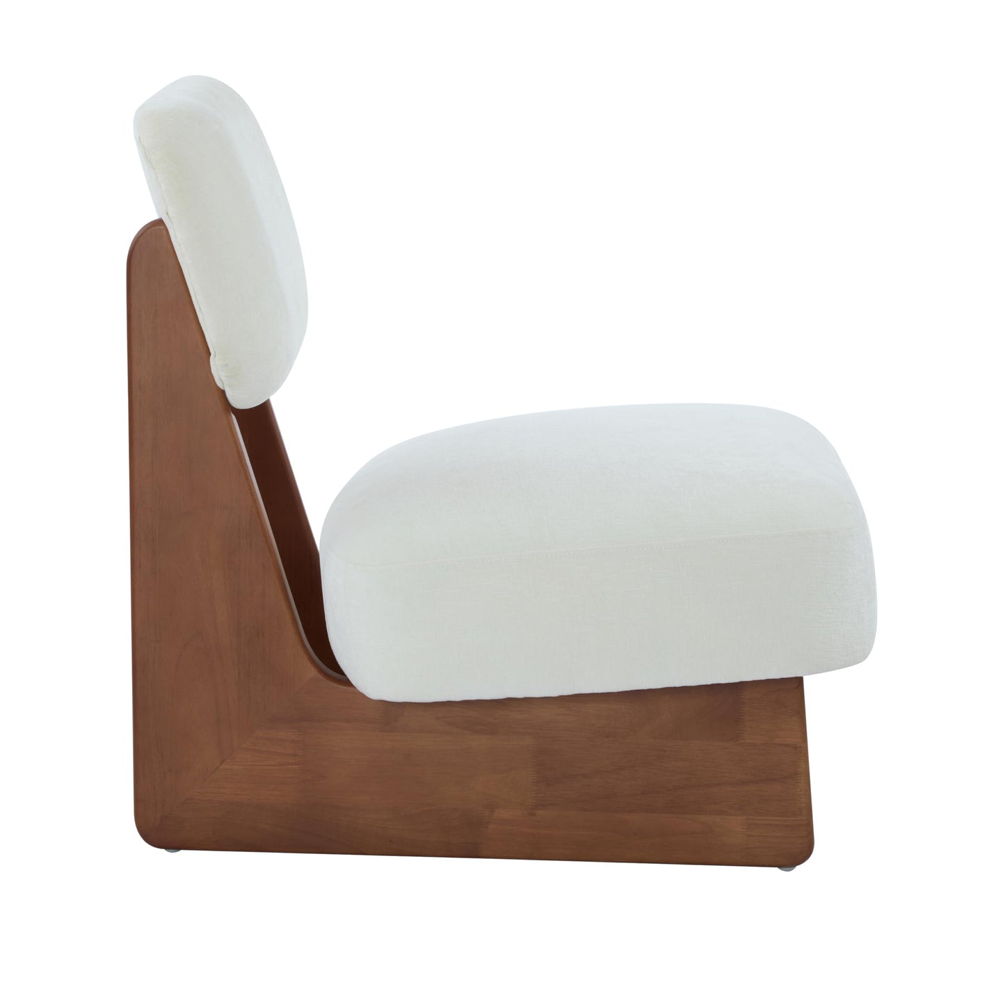 Christopher Knight Home Mores Low Profile Accent Chair Set of 2, Modern Living Room Armless Lounge Chair, Fabric Comfy Reading Chair for Bedroom, Wooden Frame and Thick Padded Seat, White+Walnut